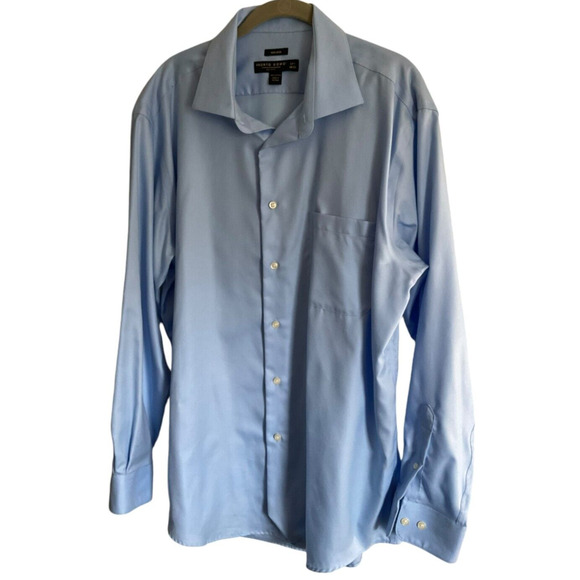 Pronto Uomo Mens 17 1/2 34/35 Blue Shirt Non-Iron 100% Cotton Spread Collar - Picture 1 of 8